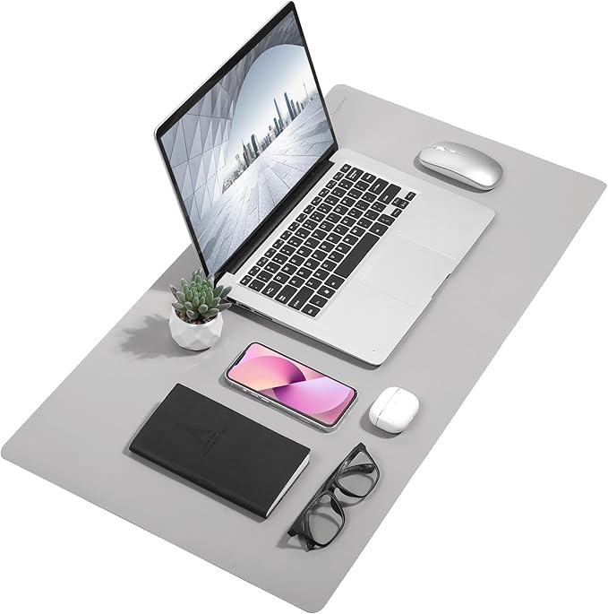 Leather Desk Mat Mouse Pad Large Non-Slip Surface Office Home Desk Accessories Supplies Decor for Keyboard Computer Laptop Writing Table Protector (Light Gray)