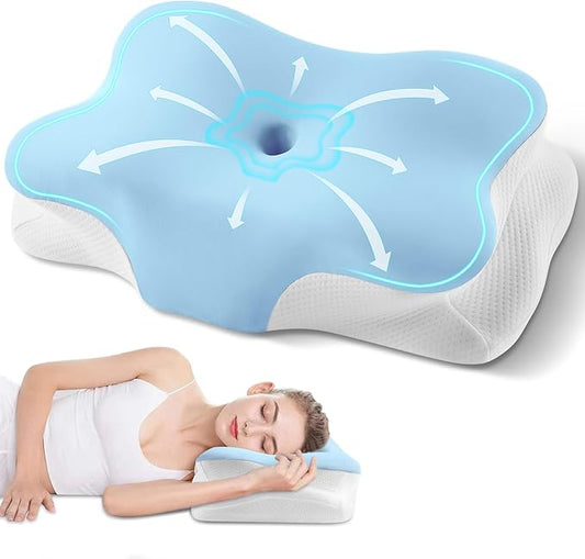 Cervical Neck Pillow, Ergonomic Side Sleeper Pillow for Neck Support, Cooling Memory Foam Pillows for Sleeping, Contour Orthopedic Bed Pillows for Side Back Stomach Sleepers with Removable Pillowcase