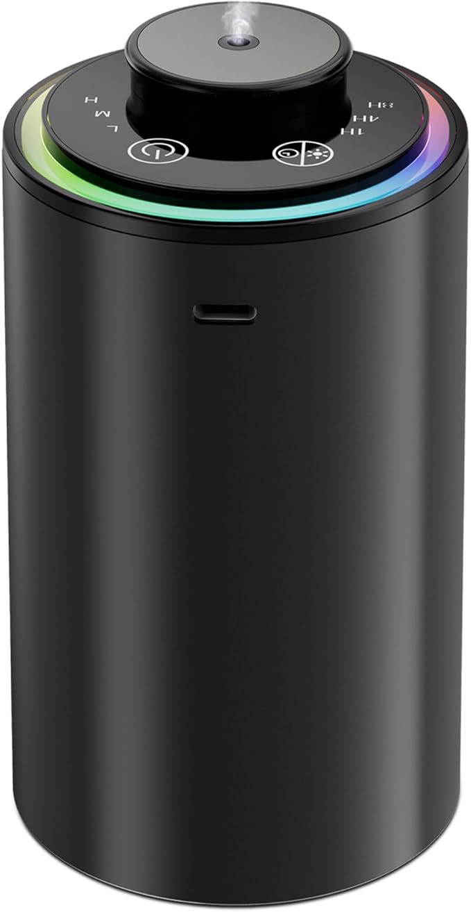 Waterless Essential Oil Diffuser, Diffuser,Portable Aromatherapy Diffuser,Light Show,3 Countdown Timers & 3 Mist Levels for Home, Room, Car, Office (Black)