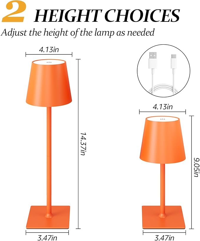 2 Pack Cordless Table Lamps, 3 Colors Stepless Dimming, 5000mAh Rechargeable Battery LED Desk Lamp for Bedroom/Couple Dinner/Desk/Cafe/Dining Room/Terrace