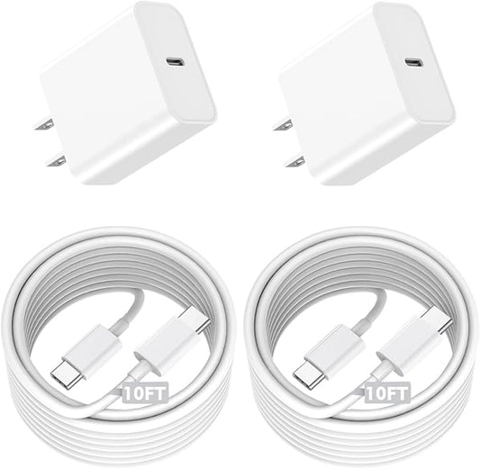 iPhone 16 15 Fast Charger, 2Pack 10FT Long 60W USBC to USBC Cable 20W USBC Wall Charger Travel Plug Block for Apple iPhone 16/16 Plus/16 Pro/16 Pro Max/15/15 Plus/15 Pro/15 Pro Max, iPad Pro, iPad Air
