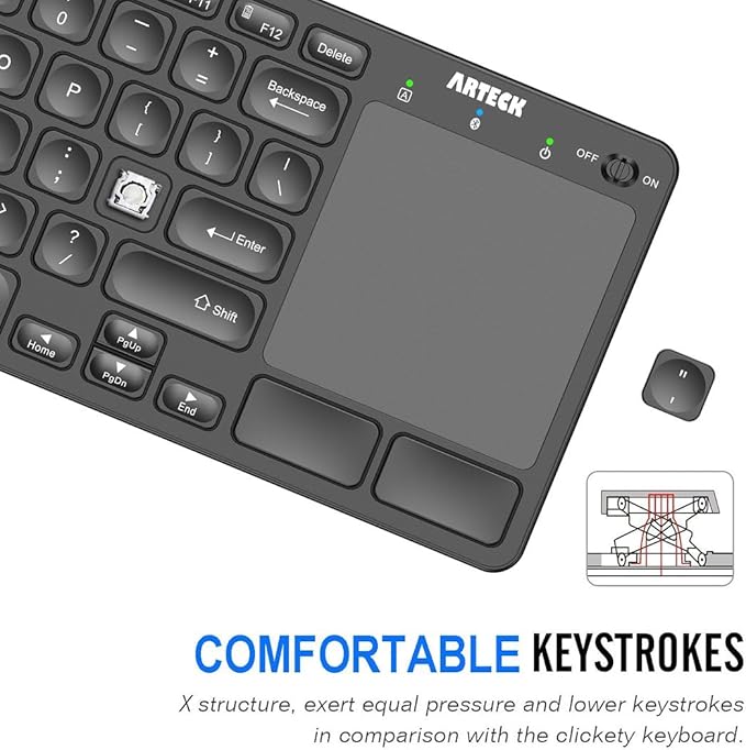 Arteck Universal Backlit 7-Colors Bluetooth Touch TV Keyboard with Easy Media Control and Build-in Touchpad for TV-Connected Computer, Smart TV, Desktop, Laptop, iPad, Surface, Tablet, HTPC