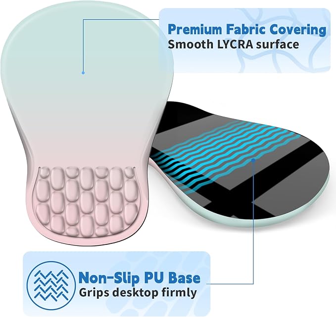 Ergonomic Mouse Pad with Wrist Rest Support, Mousepad with Comfortable Memory Foam Wrist Rest and Non-Slip PU Base for Pain Relief, Computer, Laptop, Office, Home (Blue and Pink Contrast)