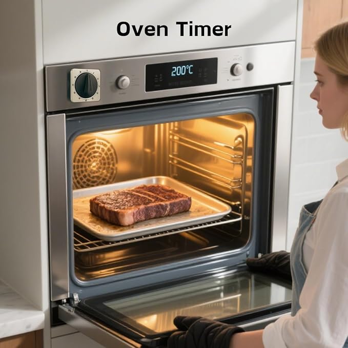 Searon Kitchen Countdown Timer Magnetic 60 Minute Wind Up Mechanical Timer Stainless Steel for Home Baking Cooking Oven (Gray Color)