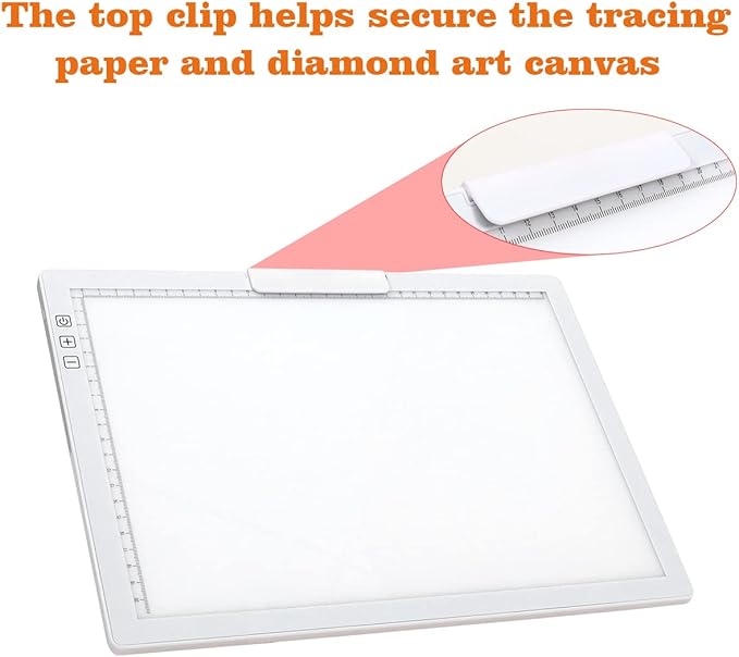 Rechargeable A4 LED Light Pad with Padded Case, YINGWOND Tracing Light Box w/Riser Stands and Paper Clip, 6 Levels of Brightness, Type-c Cable, Wireless Diamond Painting Light Board White