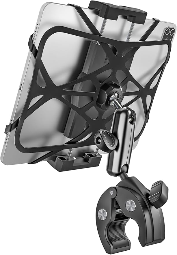 woleyi Exercise Bike Tablet Holder, Treadmill Tablet Mount Handlebar Clamp for Spin Bike, Indoor Cycling Peloton, Stationary Bicycle, Elliptical for 4.7-13" iPad Pro/Air/Mini, Galaxy, Fire, E-Book