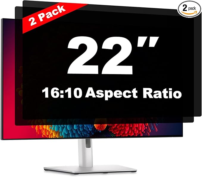 22 Inch Computer Privacy Screen Shield [2 Pack] for 16:10 Widescreen Desktop Monitor - Anti-Glare Blue Light Privacy Filter and Anti Spy Privacy Screen Protector Film