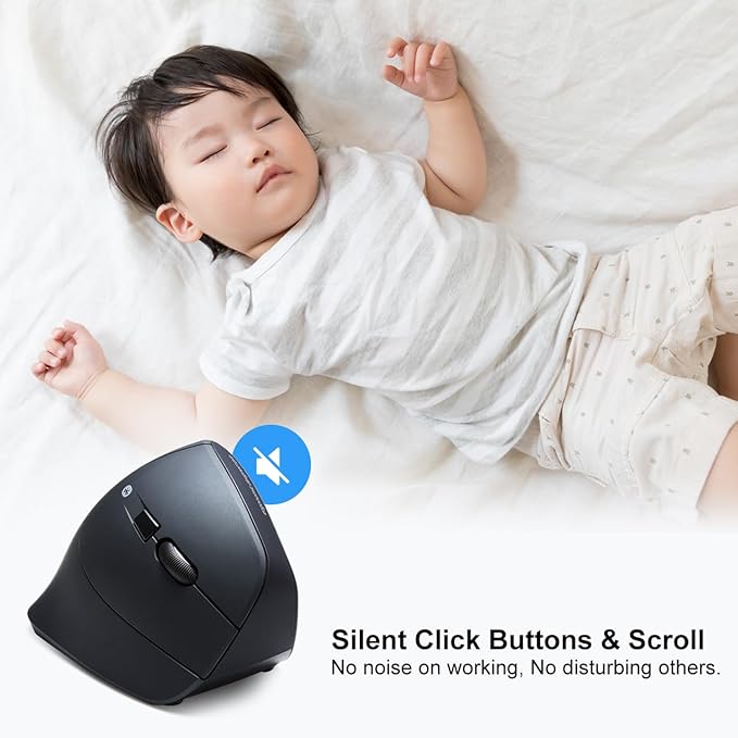 SANWA Bluetooth Ergonomic Mouse, Silent Click Wireless Ergo Vertical Mice, 3 Programmable Buttons, Reduce Wrist Pain, 800/1200/1600 DPI, Compatible with Mac, Laptop, Windows, Tablet, Phone