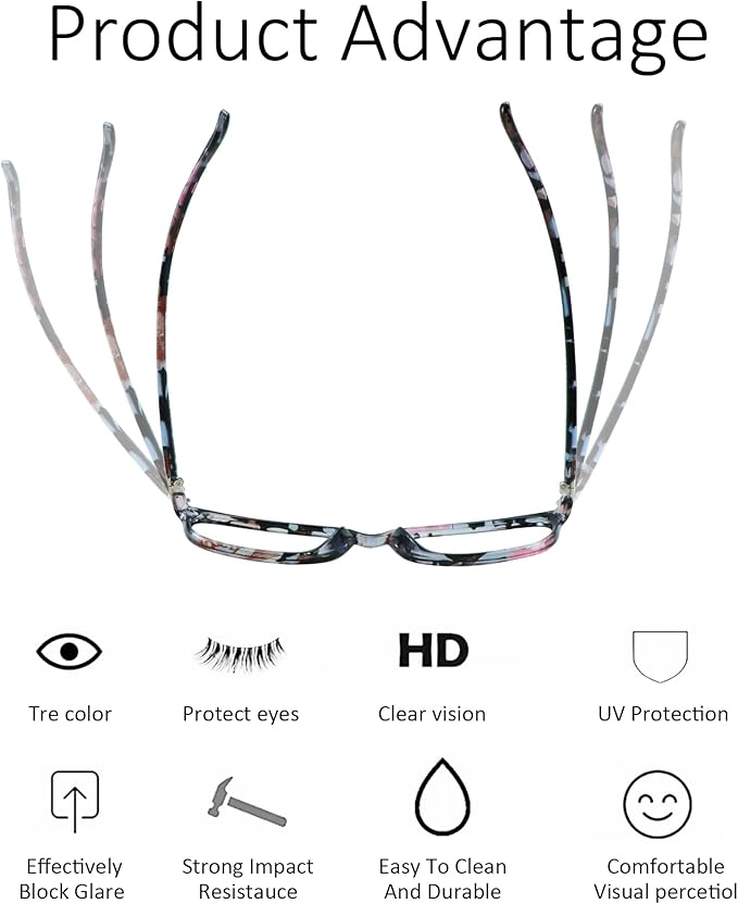 VisionGlobal Blue Light Blocking Glasses for Women, Anti Eyestrain, Computer Reading, TV Glasses, Stylish Square Frame, Anti Glare(+5.50 Magnification)