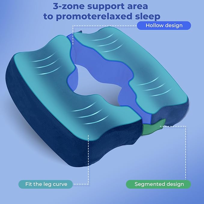 SAHEYER Bed Sore Cushions for Butt, Memory Foam Hemorrhoid Pressure Relief Pillow with Center Hole and Tailbone Cutout, for Long Sitting Coccyx, Sciatica, Postpartum, Pregnancy, After Surgery, Blue