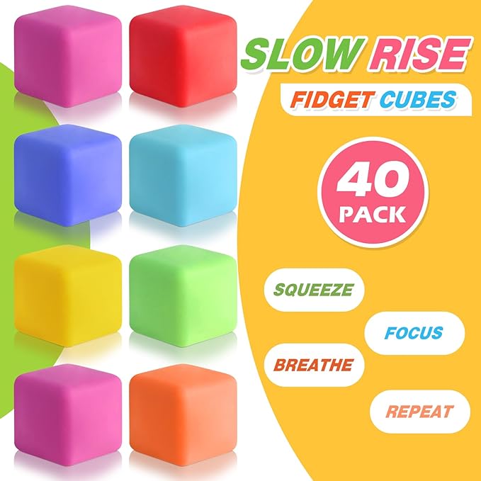 40 Pack Slow Rising Stress Cube Fidget Toys, Squishy Balls Sensory Fidget Toys for Kids Adults, Square Shape Fidgets for Classroom, Party Favors Pull Stretch Squishy Toy Classroom Prize Box Toys