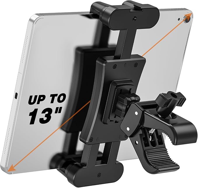 Spin Bike Tablet Holder, 360° Rotation Tablet iPad Holder for Treadmill, Stationary Bike, Exercise Bicycle, Microphone Stand, C Clamp for iPad mini/Air/Pro Smartphones and All 4.7-13" Devices
