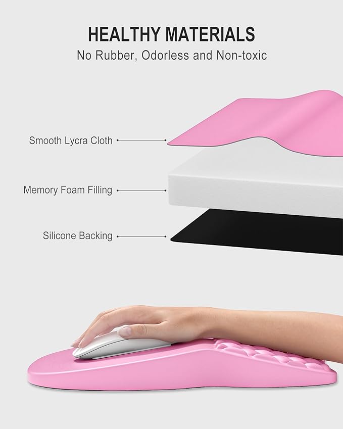 Auhoahsil Ergonomic Mouse Pad with Wrist Rest, Comfortable Slope Computer Mouse Mat with Wrist Support, Memory Foam Filling, Non-Slip Silicone Base, Pain Relief, for Gaming & Work, 8 x 12 in, Hot Pink