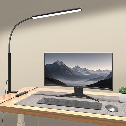 LED Desk Lamp with Clamp, Eye-Protection Clip on Desk Lamp, 5 Modes 10 Brightness Adjustment, 360°Flexible Gooseneck Lamp for Home Office, Lamps with USB Adapter，Black