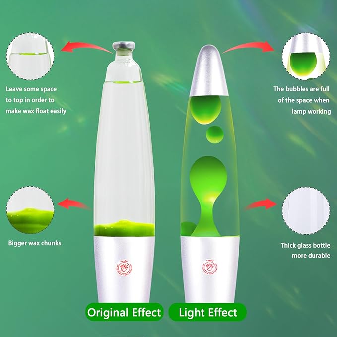Green Magma Lamp with for Adults Kids Liquid Motion Lamps 13 Inches Mood Night Light with Sliver Base and Cap Decoration for Home Living Room Bedroom Girls Boys