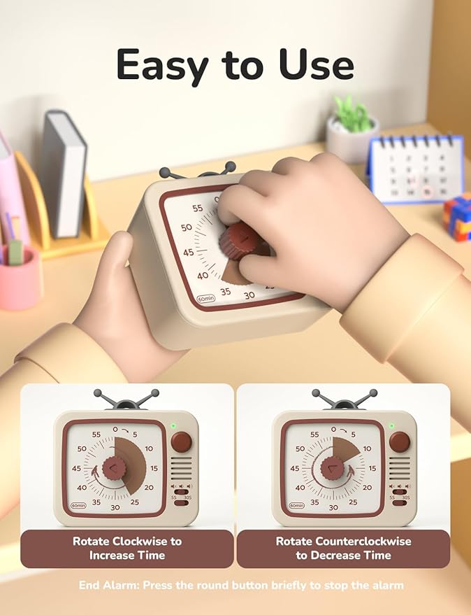 LIORQUE Visual Timer for Kids, 60-Minute Countdown Timers for Classroom Office Kitchen with Silent Operation, Kids Timer for Teaching with Cute Design