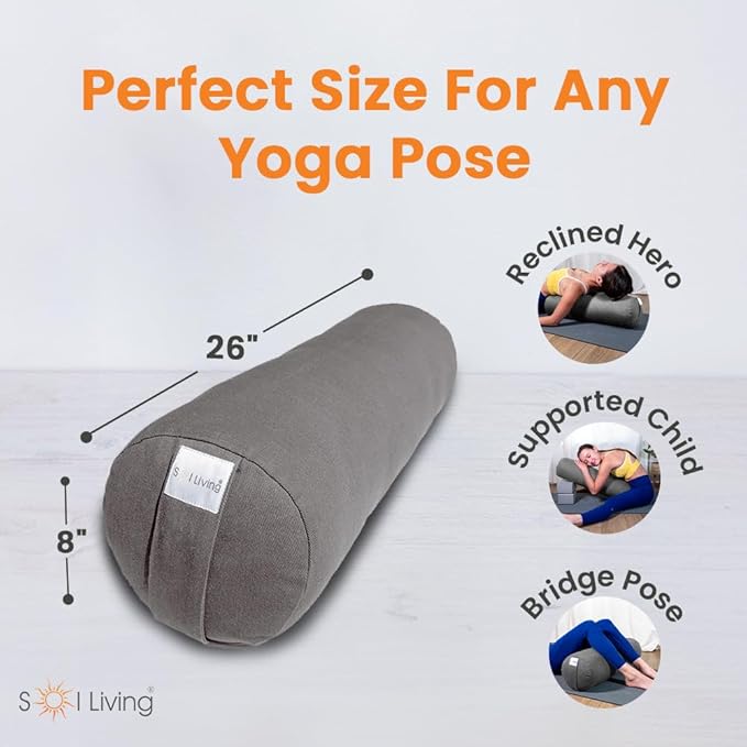Sol Living Yoga Bolster Pillow for Restorative Meditation - 100% Cotton Cylindrical Cushion with Washable Cover for Balance Support in Asana Poses
