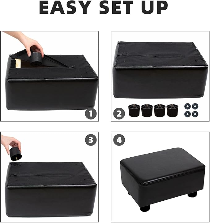 CAROLMADE Small Foot Stool Ottoman Footstool with Legs Under Desk Footrest for Living Room Bedroom and Office, Black