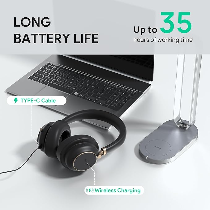 Yealink BH76 Plus Wireless Headset for Work, Bluetooth Headsets with Microphone Active Noise Cancelling (ANC), Retractable Hidden Mic Arm, Teams Certified Headset Compatible with PC Mac Mobile Phone