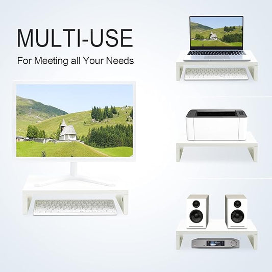 TEAMIX 14.2 inch White Monitor Stand Riser, Wood Monitor Riser with Storage for Desk Small Monitor Stand TV/Screen/PC/Laptop Riser Computer Stand Desktop Shelf (White-14.2 inch)