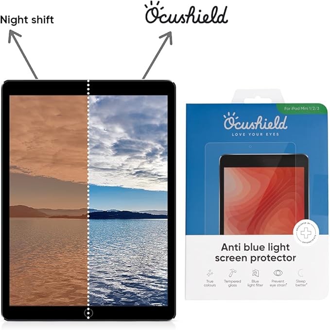 Ocushield Anti Blue Light Tempered Glass Screen Protector for Apple iPad Mini 1/2/3 (7.9") - Blue Light Filter for iPad - Anti Glare - Protect Your Eyes & Improve Sleep