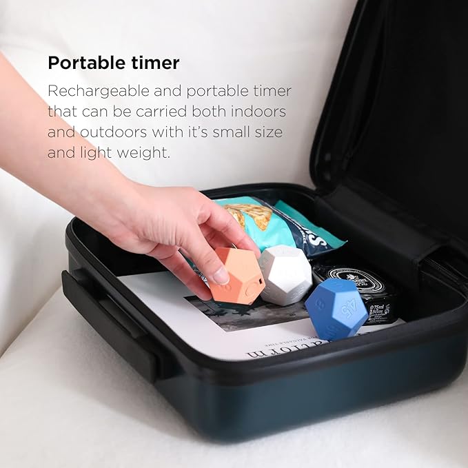 mooas Dodecagon Time Ball Rechargeable Mini Timer (White), 11 Preset Times, Desk & Study Productivity Timer, Sound/Vibrate/Mute, Easy to Use