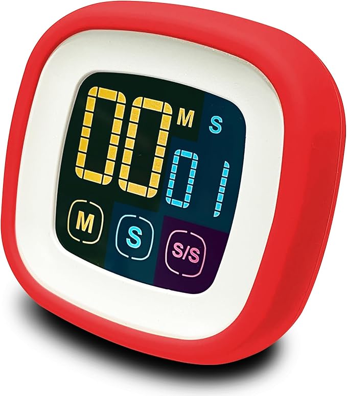 Digital Kitchen Timer, Countdown, Countup, Protective Rubber case, Large Display with Color Bold Digits, Touch Control, Backlit, Magnetic Kickstand, Loud Alarm, Auto Memory (Hot Rose)