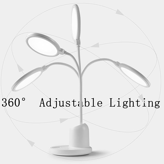 Desk Lamp for Dorm Room Essentials, Office Eye-Caring 88 LED Bright Reading Table Lamp, 2800-5500K Touch Stepless Dimming Desk Light, USB Charging Port Pen Holder for Phone, Flexible Gooseneck White