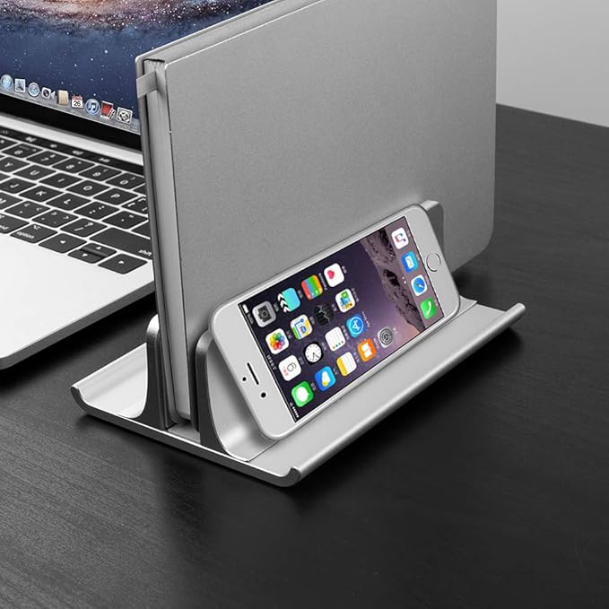 Vaydeer 3-in-1 Aluminum Laptop Stand Vertical Laptop Stand Holder for Desk with Adjustable Dock, Space-Saving Organizer for All MacBook, Surface, Samsung, HP, Dell, up to 17.3 inch