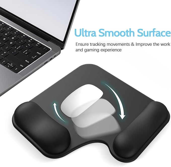 Ergonomic Mouse Pad with Gel Wrist Rest (1"& 1.2" Dual Height) - Black Mouse Pads Compact Mousepad Desk Mat Office, Gaming & Carpal Tunnel Relief | Non-Slip Rubber Base