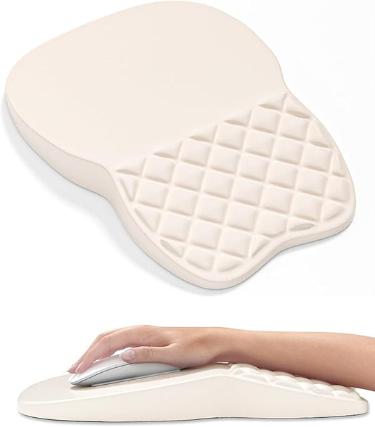 Auhoahsil Ergonomic Mouse Pad with Wrist Rest, Comfortable Slope Computer Mouse Mat with Wrist Support, Memory Foam Filling, Non-Slip Silicone Base, Pain Relief, for Gaming & Work, 8 x 12 in, Beige