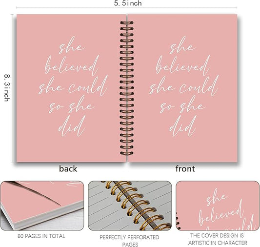 She Believed She Could so She Did Inspirational Notebooks Journal for Women,Pink Preppy Notebook Journal,Affirmation Journal, Inspirational Gifts for Women,Spiral Notebook 5.5x8.3