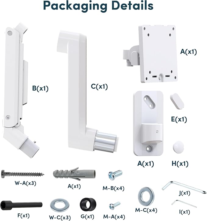 Monitor Wall Mount for 17-49 Inch Ultrawide Monitors, Single Monitor Arm Holds 4.4-44 lbs Screens, Adjustable Premium Aluminum Wall Mount with Max VESA 100x100 for Samsung Odyssey G9 and More, White