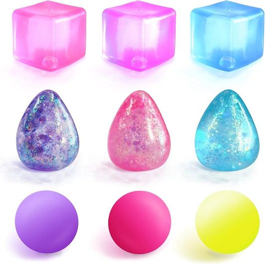 Fidget Toy Stress Cube Squishy Fidget Toys for Relaxation, High Density Gel Filled Include Squishy(3 Stress Cube ,3 Stress Balls,3 Water Drop) Stress Relief Toy,Squeeze Toys, Party Favors