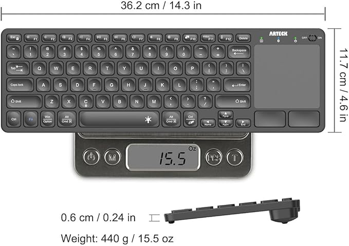 Arteck Universal Backlit 7-Colors Bluetooth Touch TV Keyboard with Easy Media Control and Build-in Touchpad for TV-Connected Computer, Smart TV, Desktop, Laptop, iPad, Surface, Tablet, HTPC