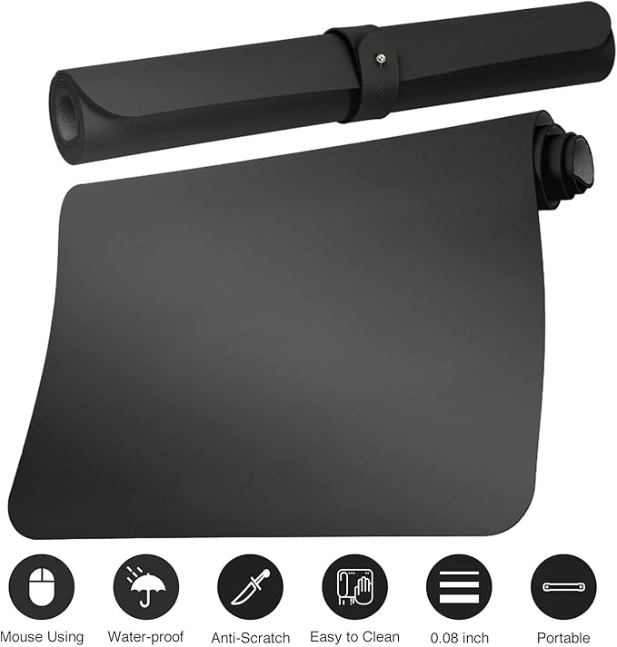 Boutilon Leather Desk Pad Protector,Non-Slip Mouse Pad,Laptop Desk Pad,Office Mouse Mat,Waterproof Leather Desk Blotter,Desk Writing Pad for Office and Home (M-Black,30"x14")
