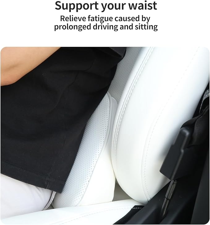 Lumbar Support Pillow for Car Seat, Office Chair Leather Memory Foam Lower Back Cushion for Back Pain Relief Improve Posture, Ergonomic Back Rest for Gaming Chair, White, 1PC