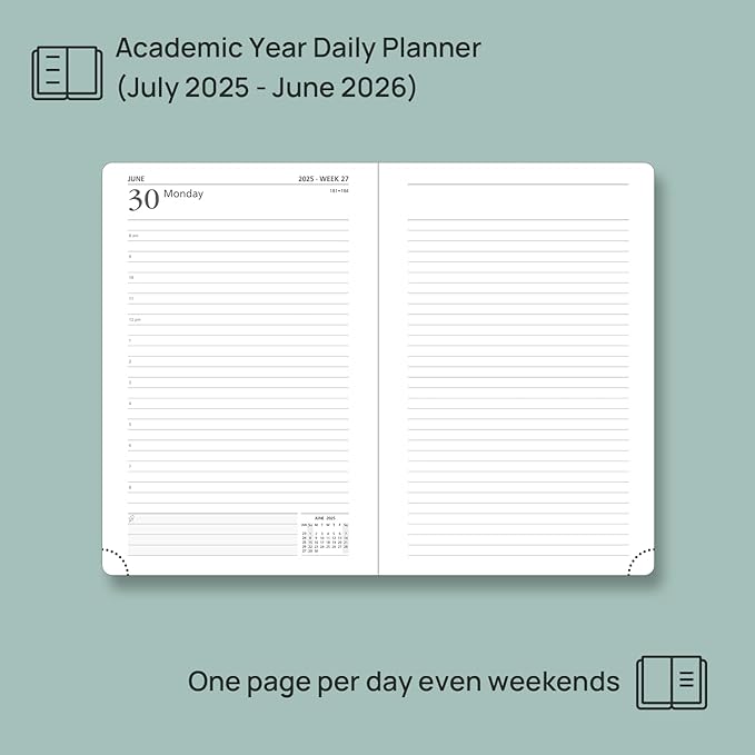 POPRUN 2025-2026 Daily Planner One Page Per Day (Medium - 5.75'' x 8.5'') - Academic Calendar (July 2025 - June 2026), 2025 Day Appointment Book with Monthly Tabs, Hardcover - Violet