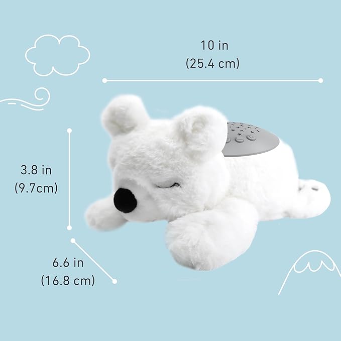 PureBaby Sound Sleepers Portable Sound Machine & Star Projector - Plush Sleep Aid for Baby and Toddlers with Soothing Night Light Display, 10 Lullabies, White Noise, and Heartbeat Sounds (Polar Bear)