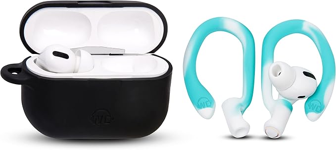WC HookZ - Patented Upgraded Over Ear Hooks for AirPods Pro 1, 2 & AirPods 1, 2 & 3- Two Size Pairs Included in Package, Unique Left & Right Hook, Made by Wicked Cushions | Blue Tie Dye