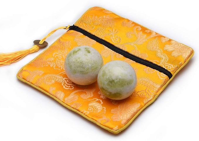 BRABUD 1.4'' Light Green Marble Baoding Chinese Health Exercise Stress Balls in Natural Stone Craft Collection BS003