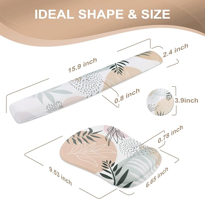 Haocoo Keyboard Wrist Rest, Ergonomic Mouse Pad, Gel Wrist Pas for Computer Keyboard, Non-Slip Mouse Pad Wrist Support for Gaming,Office, Boho Tropical Leaves