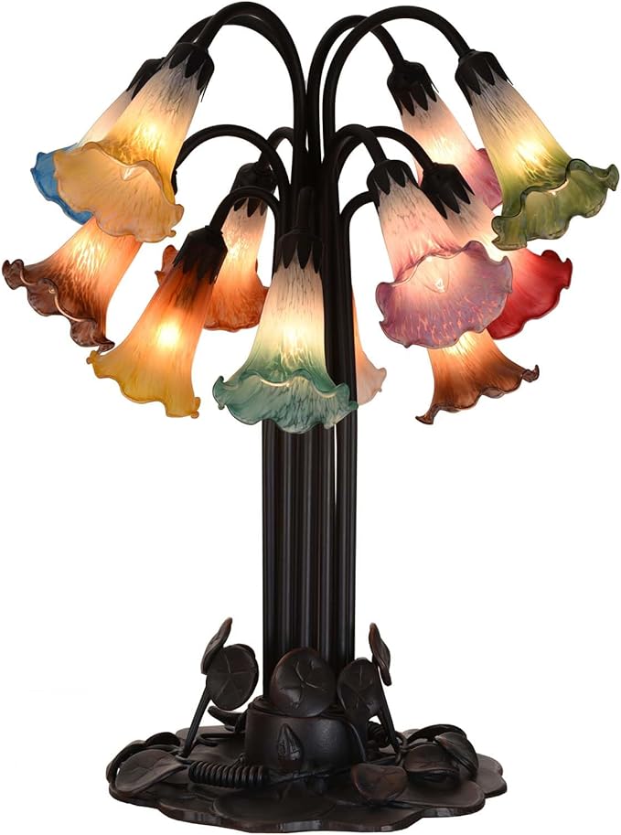 Bieye LS06S Lily Flower Blown Glass Lampshade (White Red, Opening I.D. 0.87" x O.D. 1")