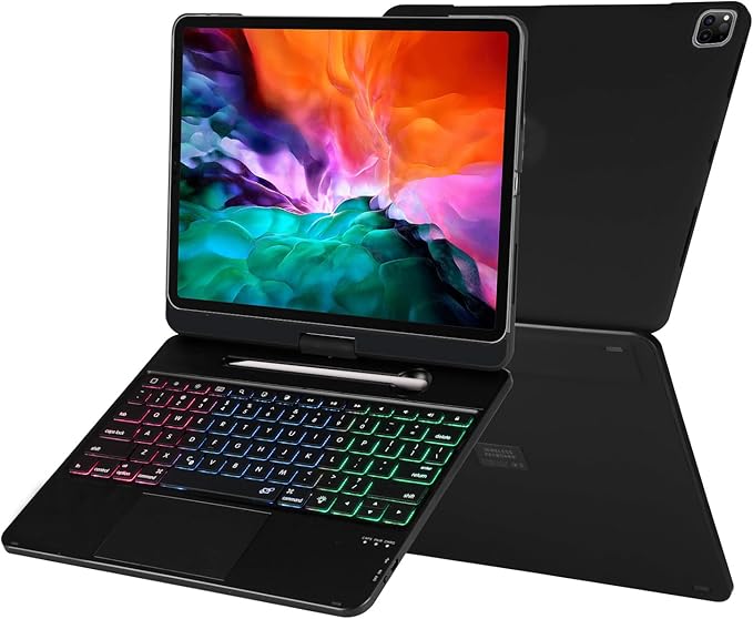 Keyboard Case for iPad Pro 12.9 inch 6th Generation 2022 5th 2021/4th 2020/3rd 2018 Gen,360 Rotatable Wireless Folio 180 Swivel Stand Hard Cover Black