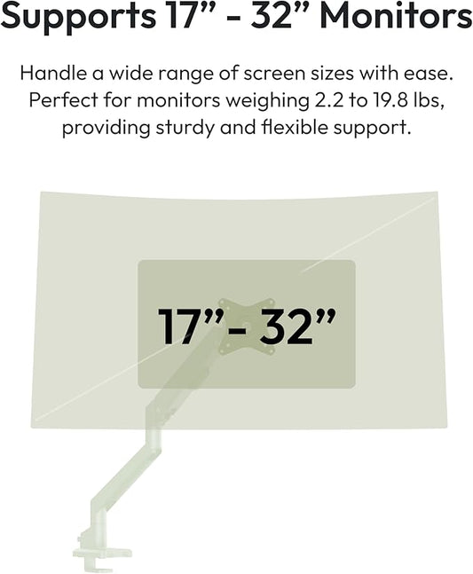 Pixio PS1S Wave Mint Green Single Monitor Arm Stand Desk Mount - Fits up to 32 inches Monitors and up to 19.8lbs. VESA Compatibility and Integrated Cable Management