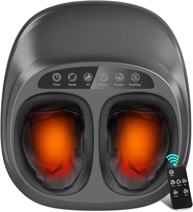 Foot Massager Machine, Shiatsu Foot Massager with Heat, Remote Control, Multiple Massage Modes & Adjustable Intensity, Deep-Kneading Massager Fits Feet Up to Women Size 12, Black/ZL1