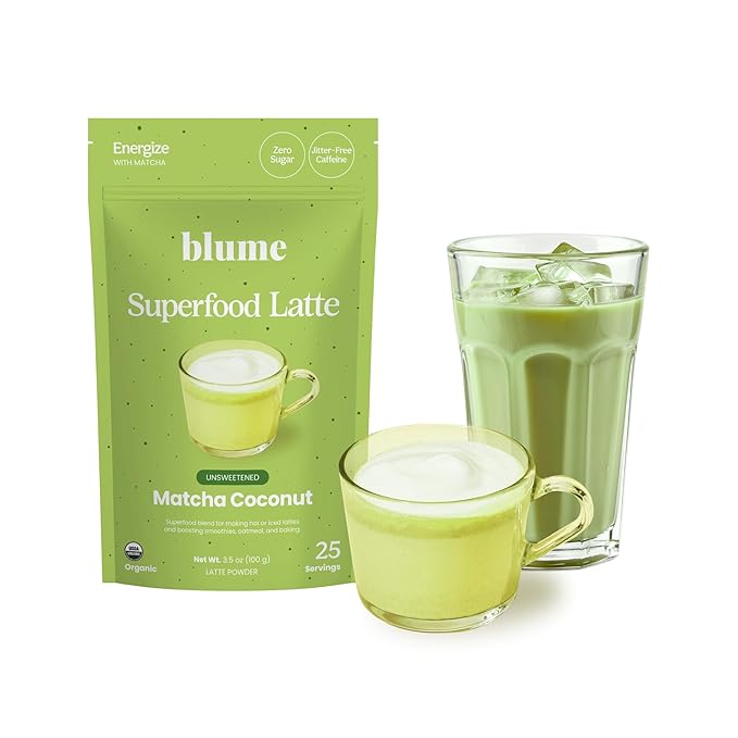 Blume Superfoods Latte - Matcha Powder with Coconut, Natural Caffeine, L-Theanine, All Day Energy & Focus, Sugar-Free, Moringa, Vegan, Organic Matcha Latte from Shizuoka Japan, Green Tea - 25 Servings