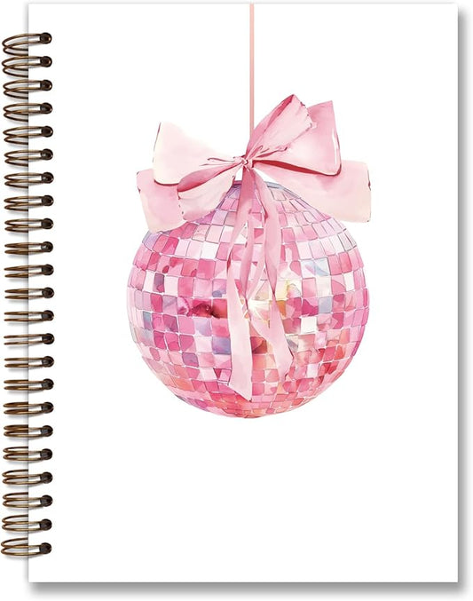 Coquette Pink Notebook Journal,Funky Retro Pink Coquette Bow Disco Ball Preppy Aesthetic Journal Notebook for Note Taking, Cute Girly Notebook,Pink Office Supplies,Spiral Notebook 5.5x8.3 Inch