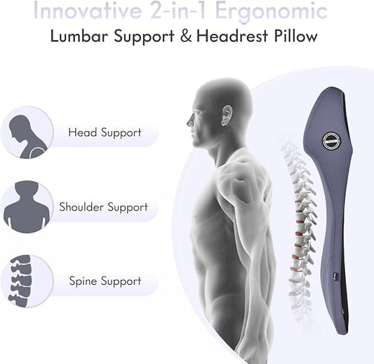 FLORICH Integrated Car Seat Lumbar Support Pillow & Car Neck Pillow Memory Foam Back Cushion for Driving Car Seat Back Support Pillow for Car Seats Driver Back Neck Sciatica Pain Relief Cushion, Blue