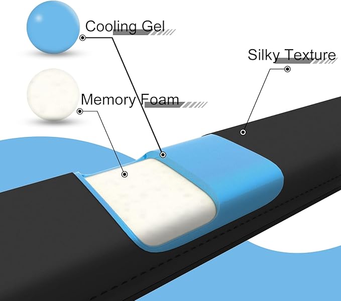 Faluber Cooling Gel Wrist Rest, 17.3-inch Length for Full-Sized Keyboard, Memory Foam Palm Rest with Non-Slip Footpad, Ergonomic Design, Stain Resistant, PC Accessory Gaming Gear (Large-Full Size)